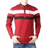 Men's Full Sleeves Sherwani Collor T-Shirt - Maroon, Men, T-Shirts And Polos, Chase Value, Chase Value