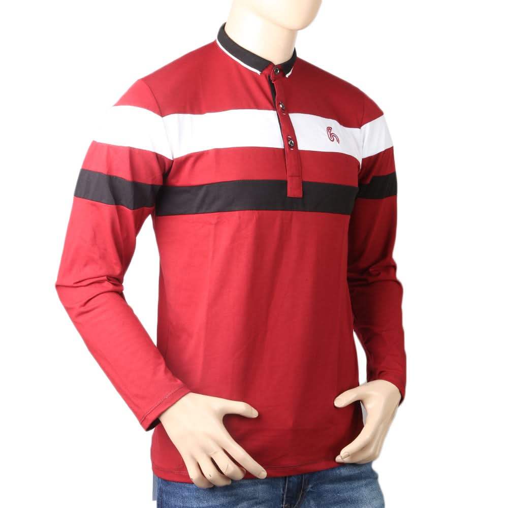 Men's Full Sleeves Sherwani Collor T-Shirt - Maroon, Men, T-Shirts And Polos, Chase Value, Chase Value