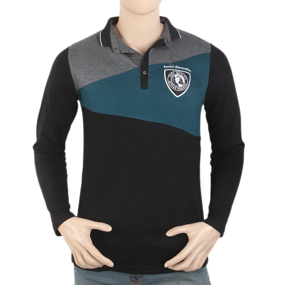 Men's Full Sleeves Fancy Polo T-Shirt - Grey, Men, T-Shirts And Polos, Chase Value, Chase Value