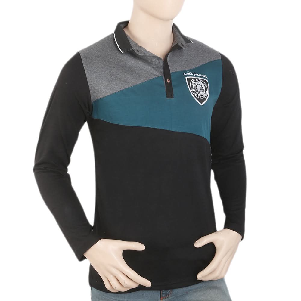 Men's Full Sleeves Fancy Polo T-Shirt - Grey, Men, T-Shirts And Polos, Chase Value, Chase Value