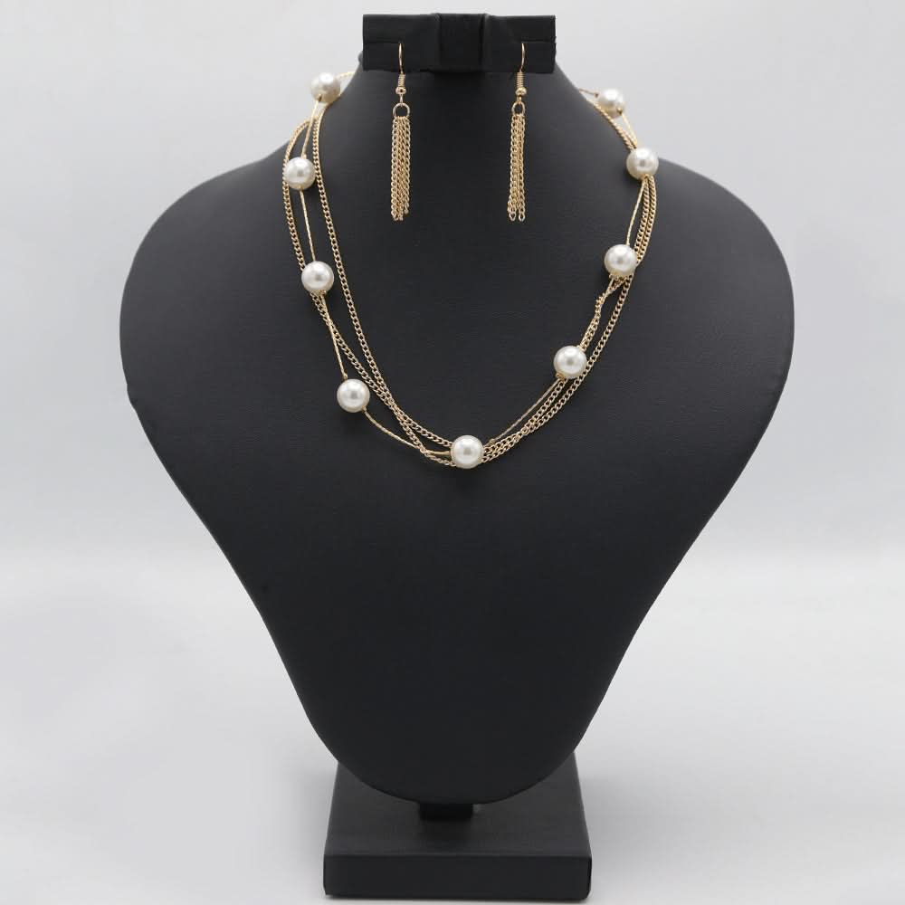 Women's Short Mala Set - Golden, Women, Jewellery Set, Chase Value, Chase Value