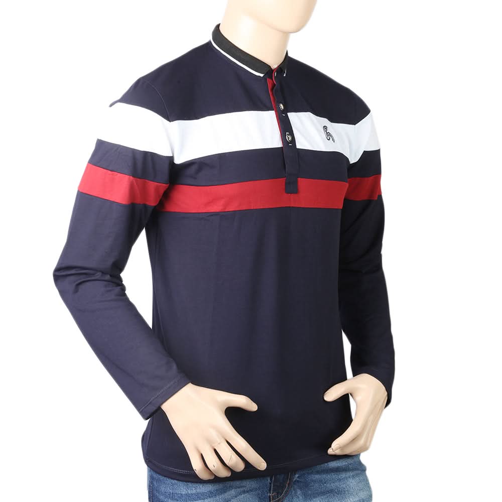 Men's Full Sleeves Sherwani Collor T-Shirt - Navy Blue, Men, T-Shirts And Polos, Chase Value, Chase Value