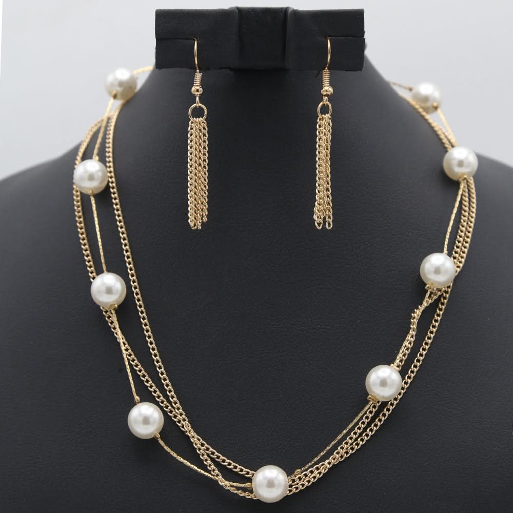 Women's Short Mala Set - Golden, Women, Jewellery Set, Chase Value, Chase Value