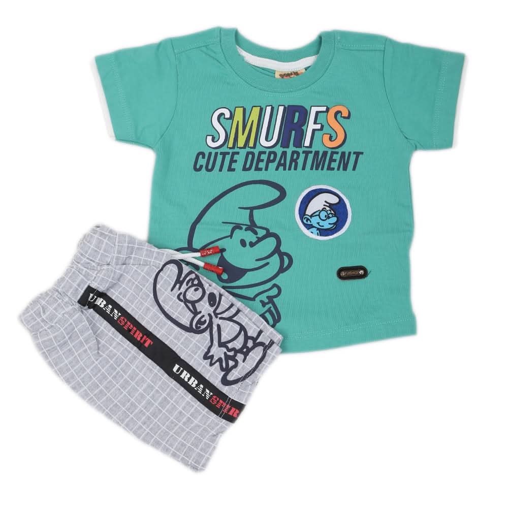 Newborn Boys Half Sleeves Suit - Sea Green, Kids, New Born Boys Sets And Suits, Chase Value, Chase Value