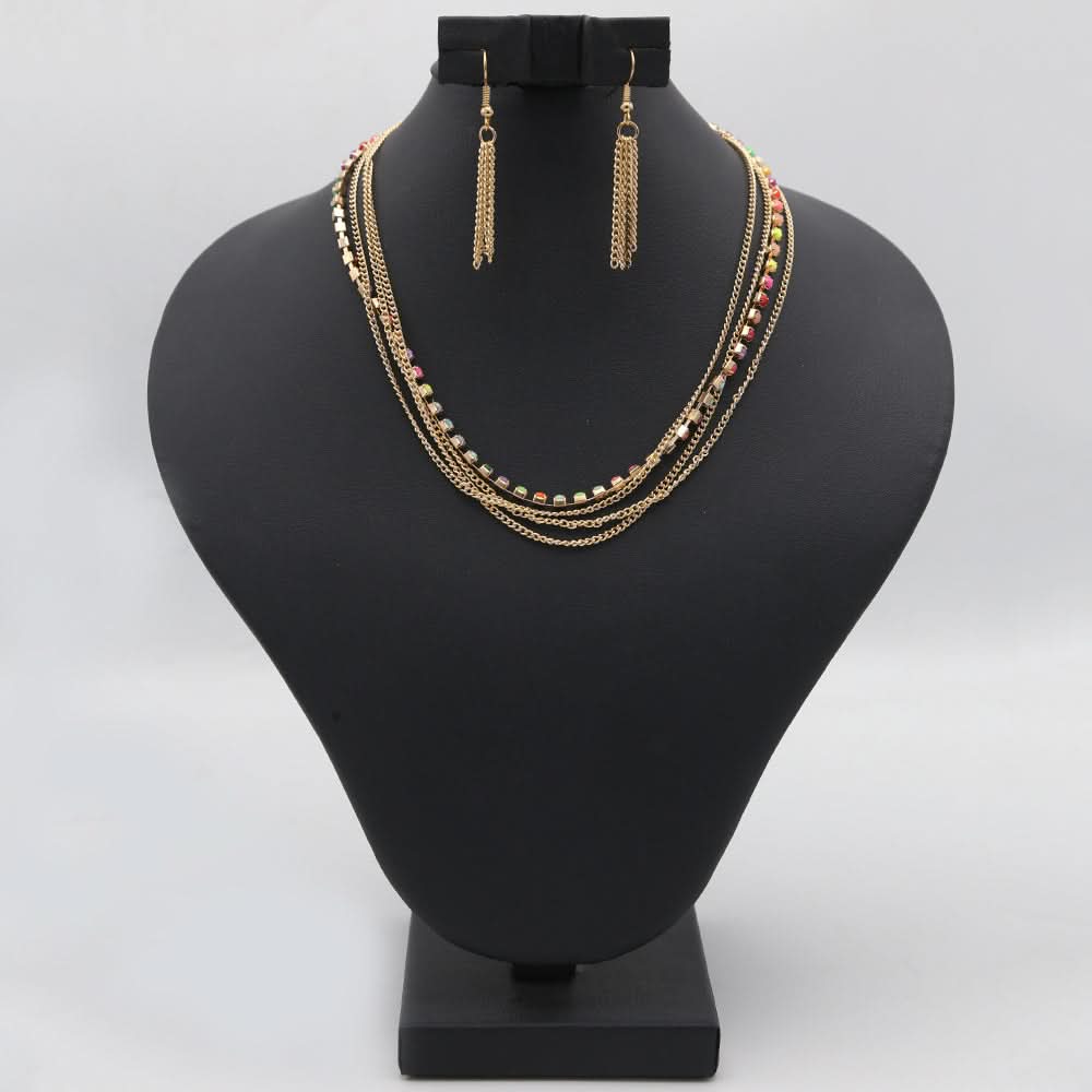 Women's Short Mala Set - Golden, Women, Jewellery Set, Chase Value, Chase Value