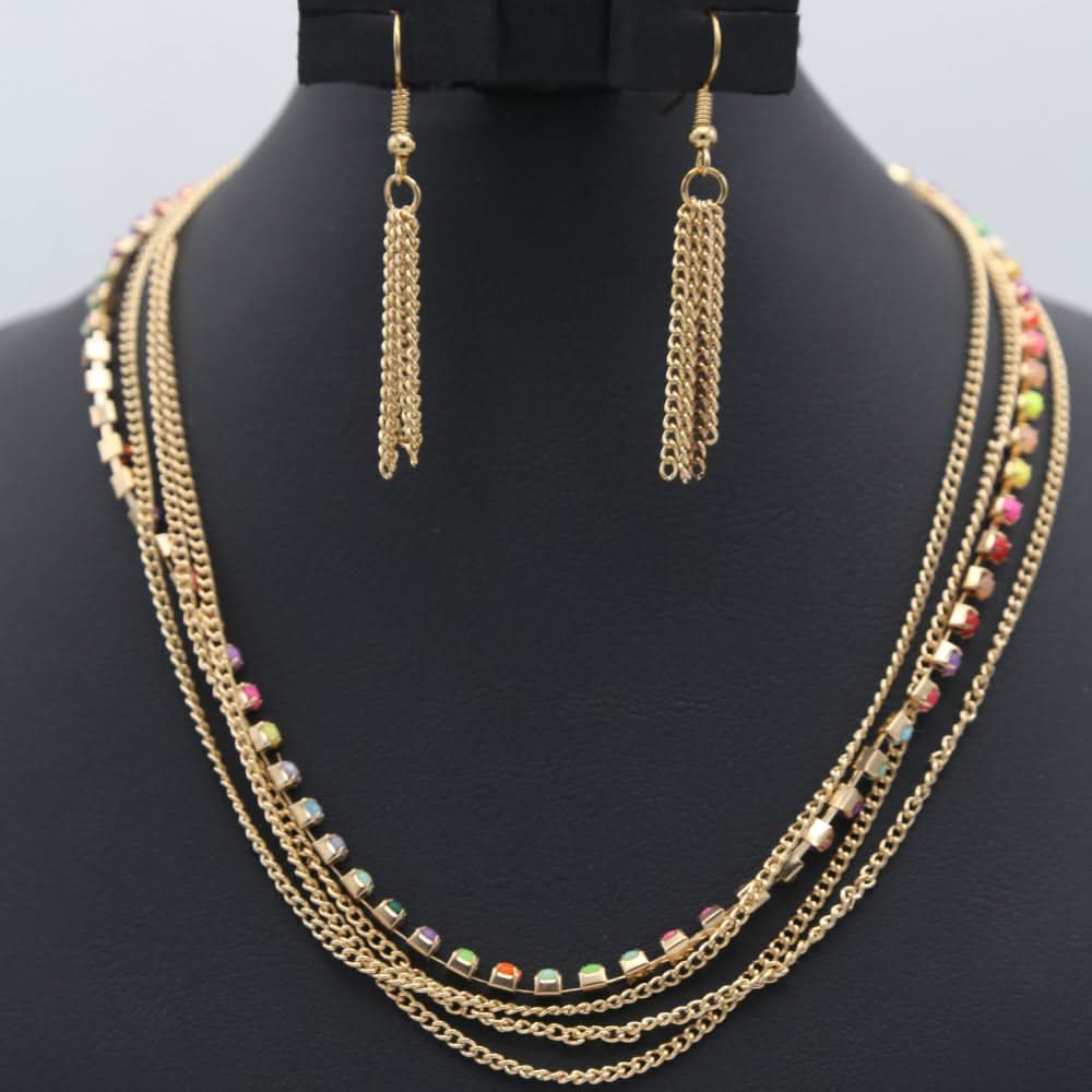 Women's Short Mala Set - Golden, Women, Jewellery Set, Chase Value, Chase Value