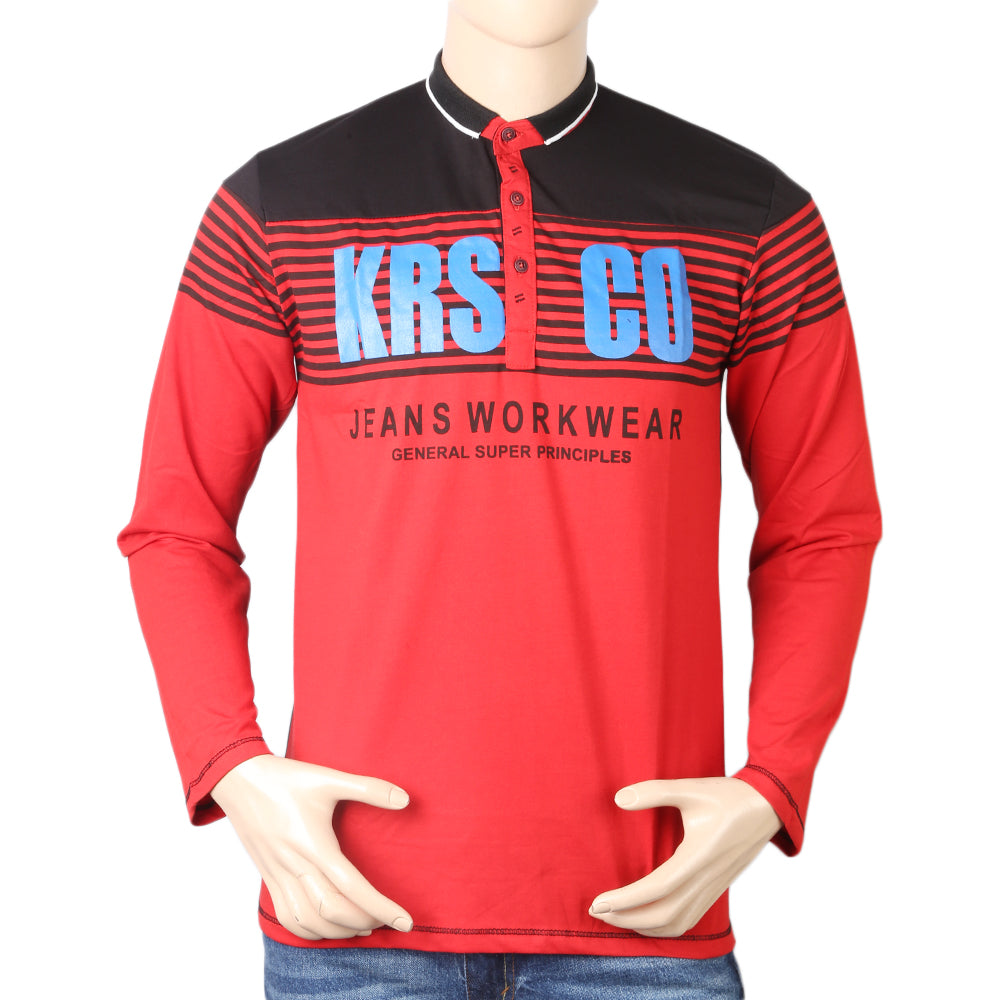 Men's Full Sleeves Polo T-Shirt - Red, Men, T-Shirts And Polos, Chase Value, Chase Value