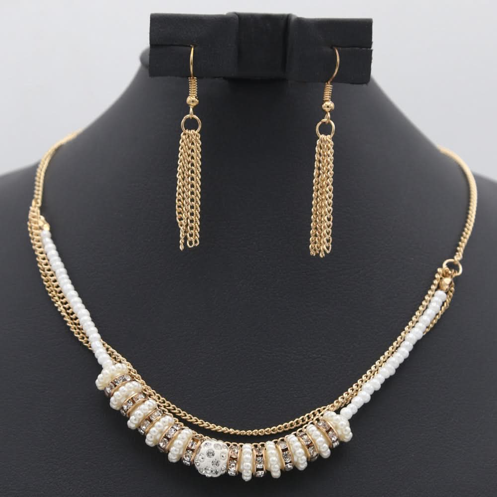 Women's Short Mala Set - Golden, Women, Jewellery Set, Chase Value, Chase Value