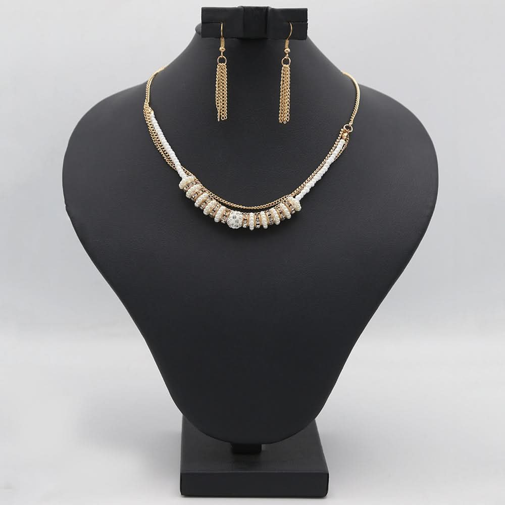 Women's Short Mala Set - Golden, Women, Jewellery Set, Chase Value, Chase Value