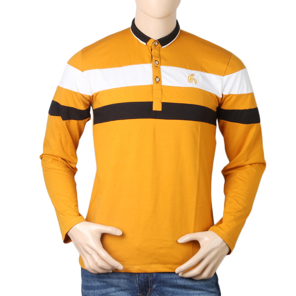 Men's Full Sleeves Sherwani Collor T-Shirt - Mustard, Men, T-Shirts And Polos, Chase Value, Chase Value