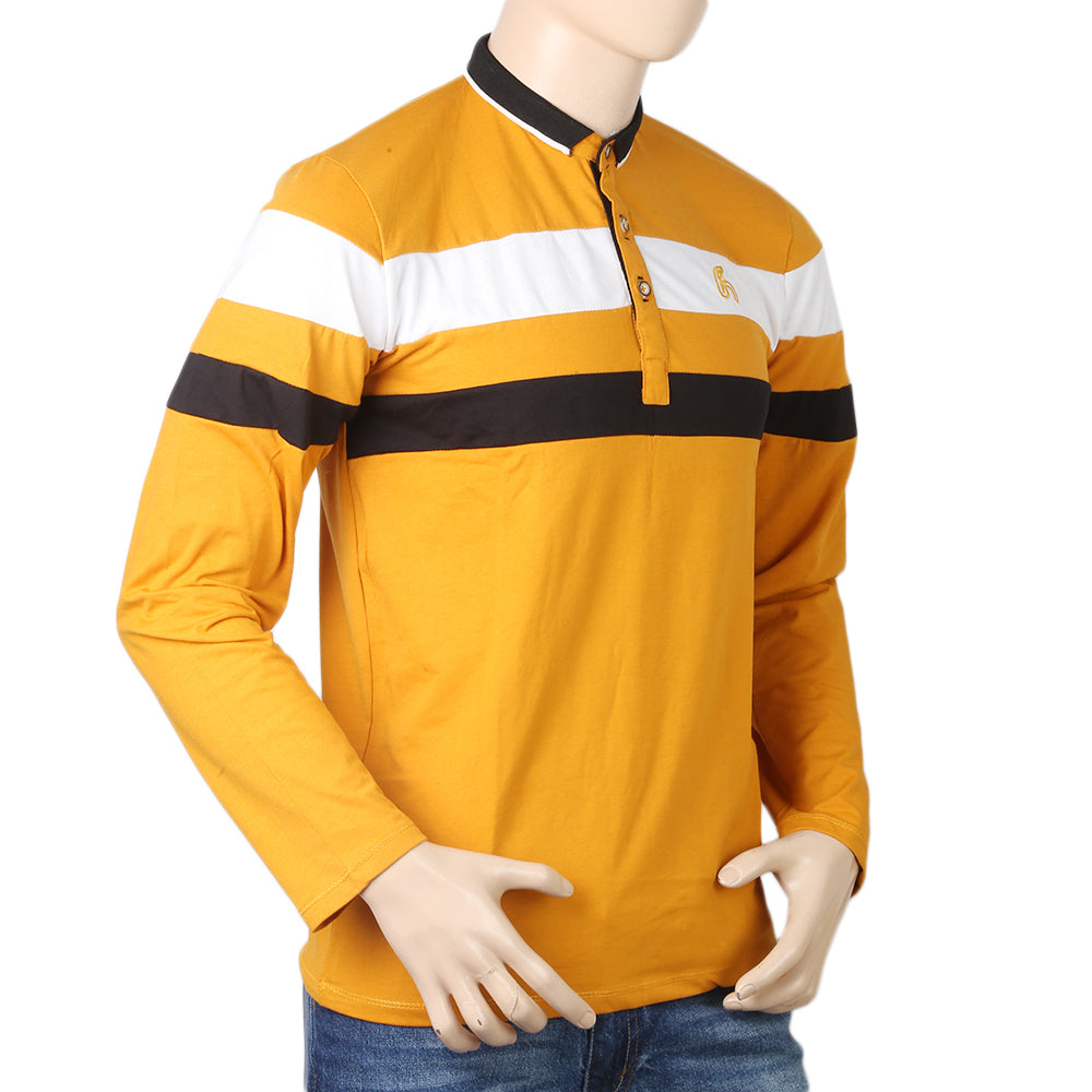 Men's Full Sleeves Sherwani Collor T-Shirt - Mustard, Men, T-Shirts And Polos, Chase Value, Chase Value