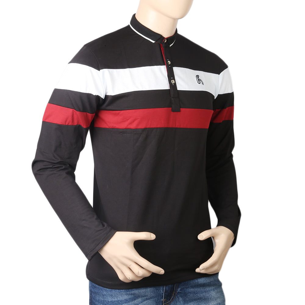 Men's Full Sleeves Sherwani Collor T-Shirt - Black, Men, T-Shirts And Polos, Chase Value, Chase Value