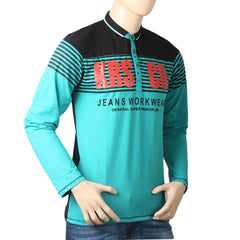 Men's Full Sleeves Polo T-Shirt - Sea Green, Men, T-Shirts And Polos, Chase Value, Chase Value
