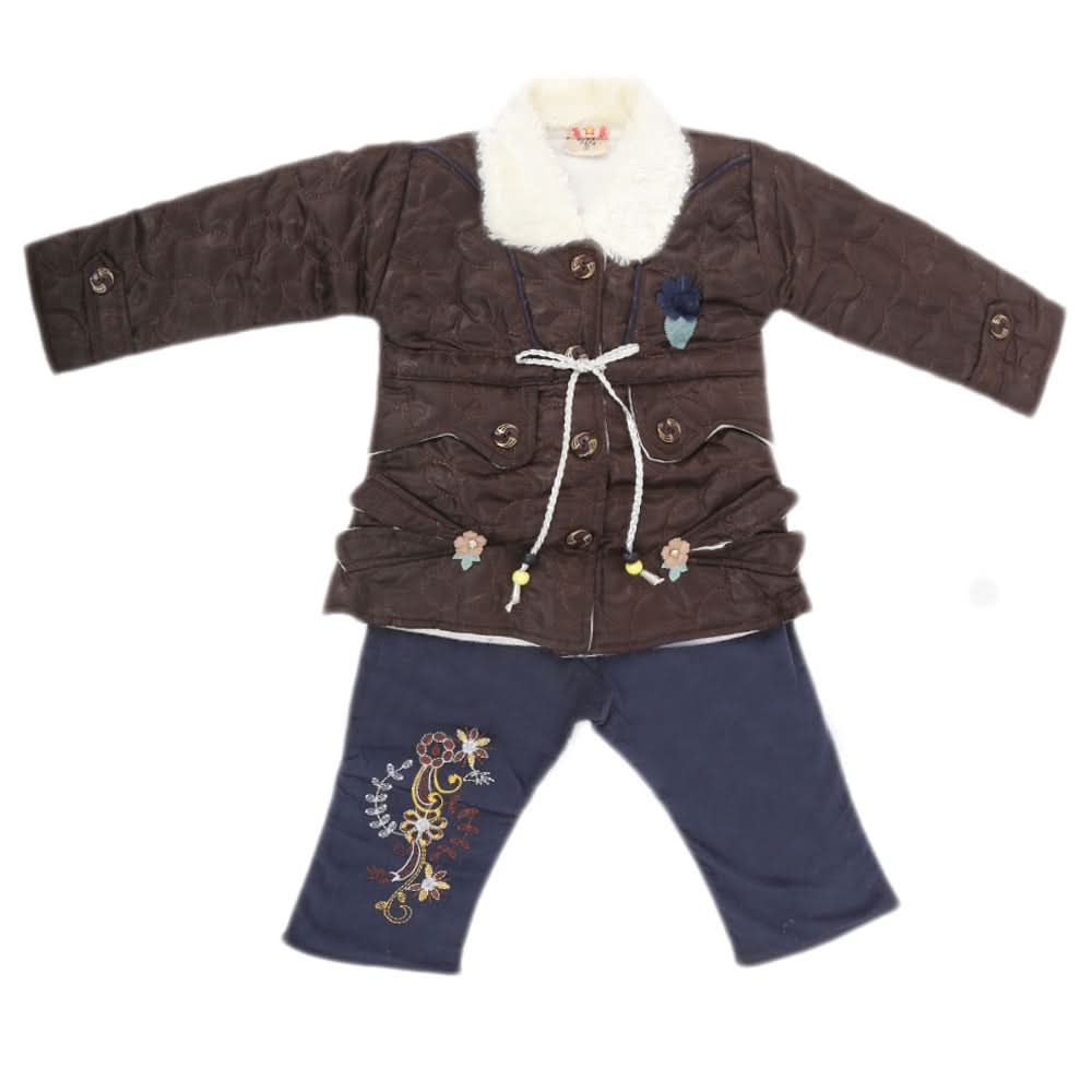 Girls Full Sleeves Pant Suit - Coffee, Kids, Girls Sets And Suits, Chase Value, Chase Value