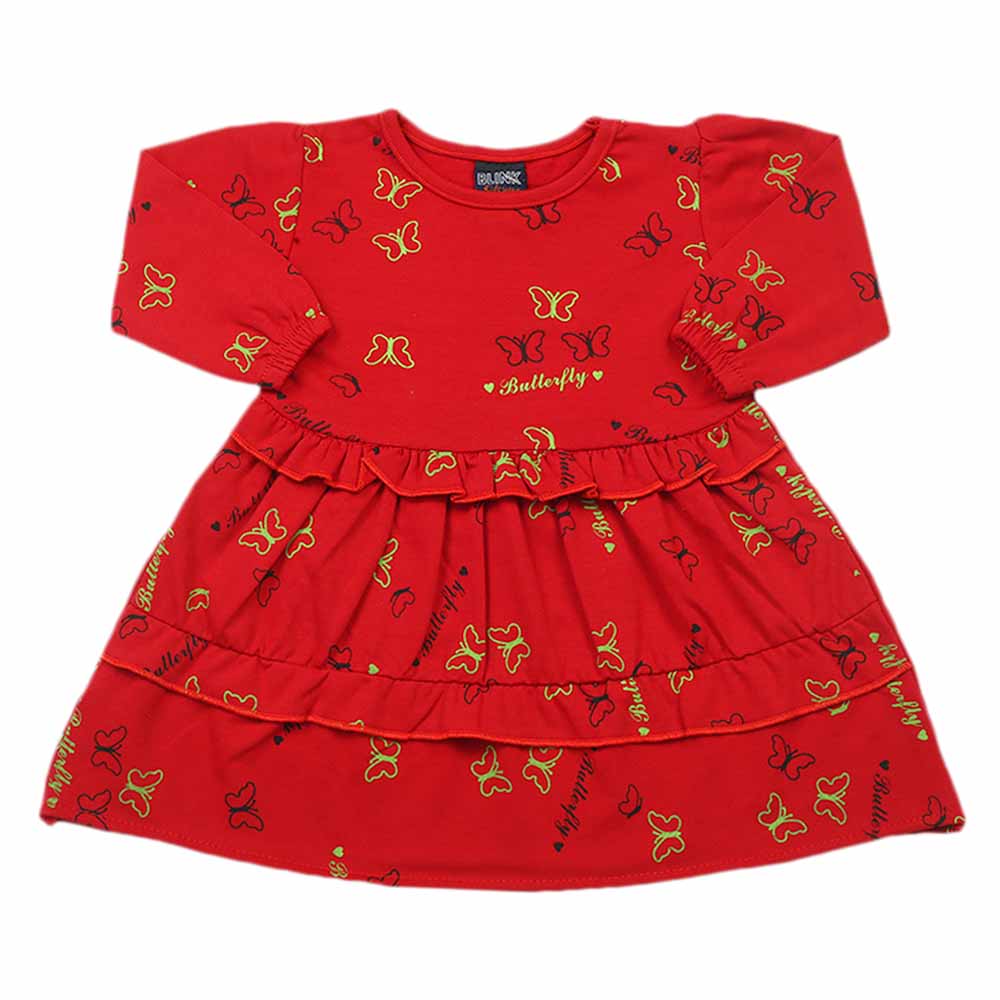 Girls Full Sleeves Frock - Red, Girls Frocks, Chase Value, Chase Value