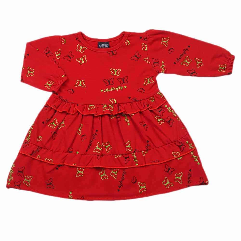 Girls Full Sleeves Frock - Red, Girls Frocks, Chase Value, Chase Value