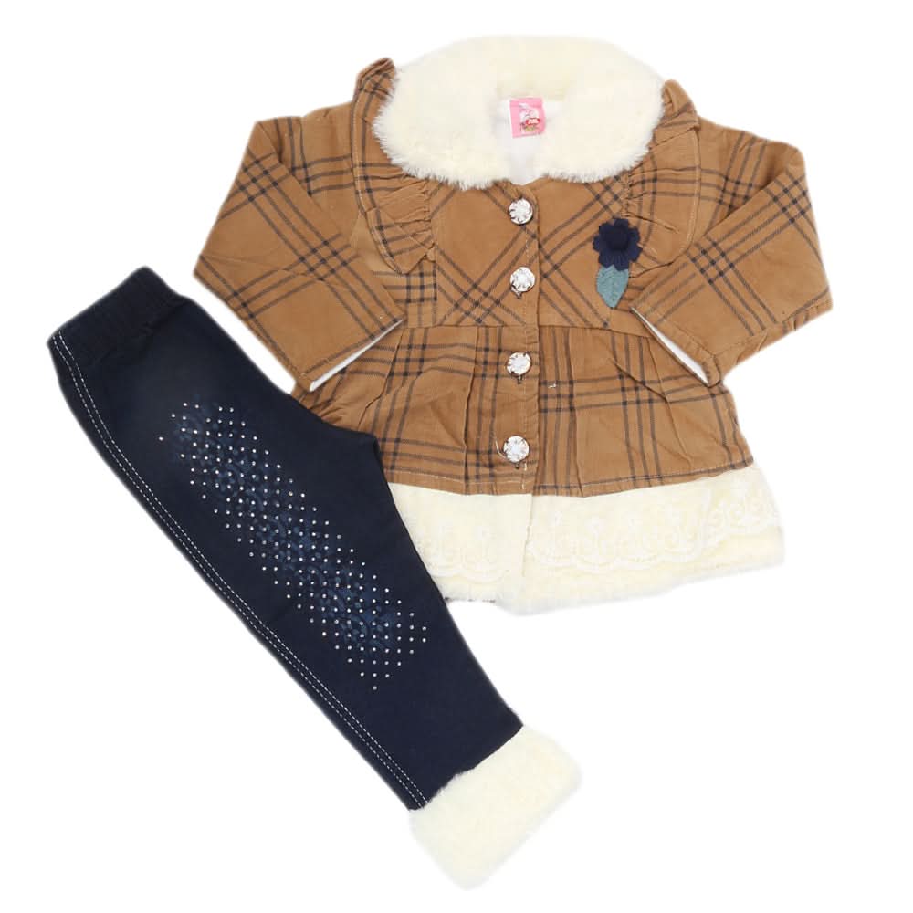 Girls Full Sleeves Pant Suit - Khaki, Kids, Girls Sets And Suits, Chase Value, Chase Value