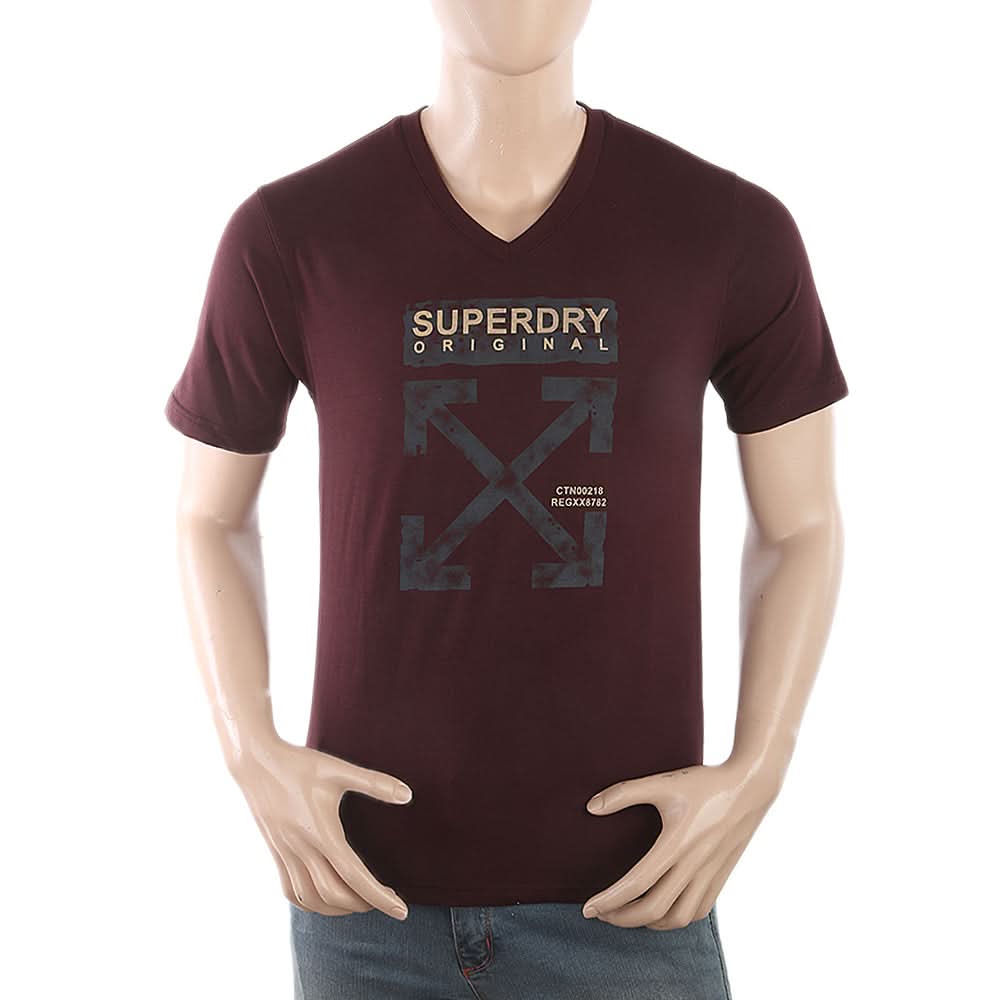 Men's Half Sleeves Printed T-Shirt -Maroon, Men, T-Shirts And Polos, Chase Value, Chase Value