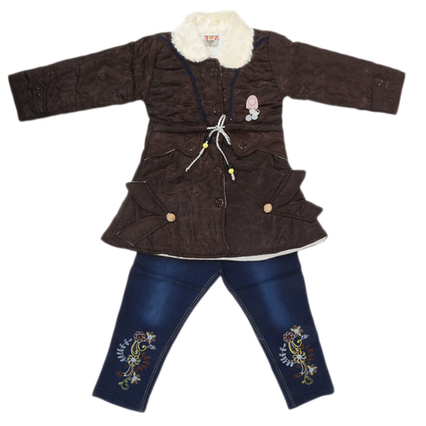 Girls Full Sleeves Pant Suit - Coffee, Kids, Girls Sets And Suits, Chase Value, Chase Value