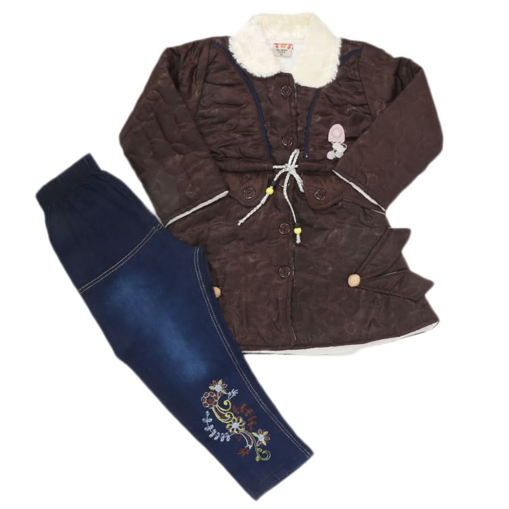 Girls Full Sleeves Pant Suit - Coffee, Kids, Girls Sets And Suits, Chase Value, Chase Value
