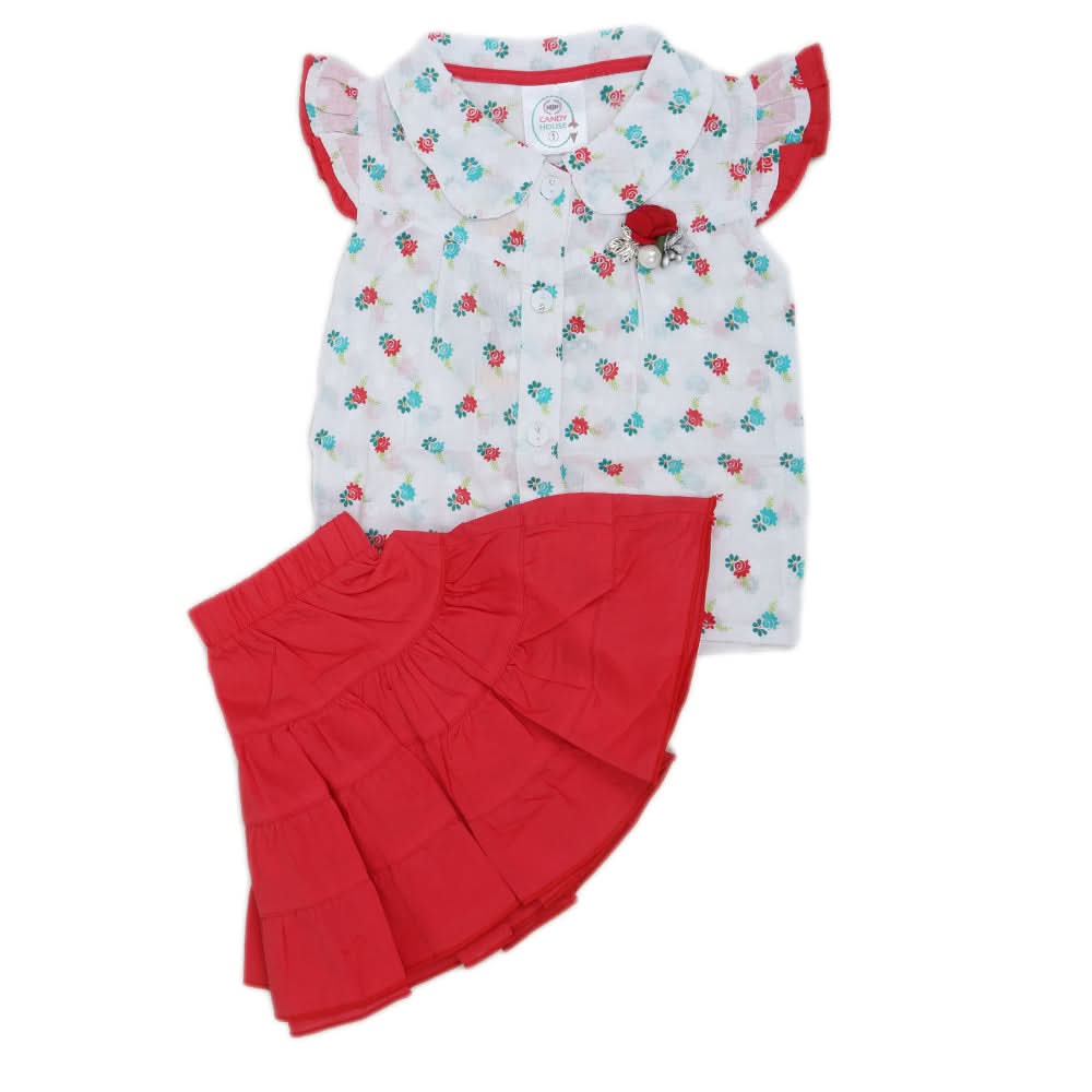 Newborn Girls Half Sleeves Skirt Suit  - Red, Kids, NB Girls Sets And Suits, Chase Value, Chase Value