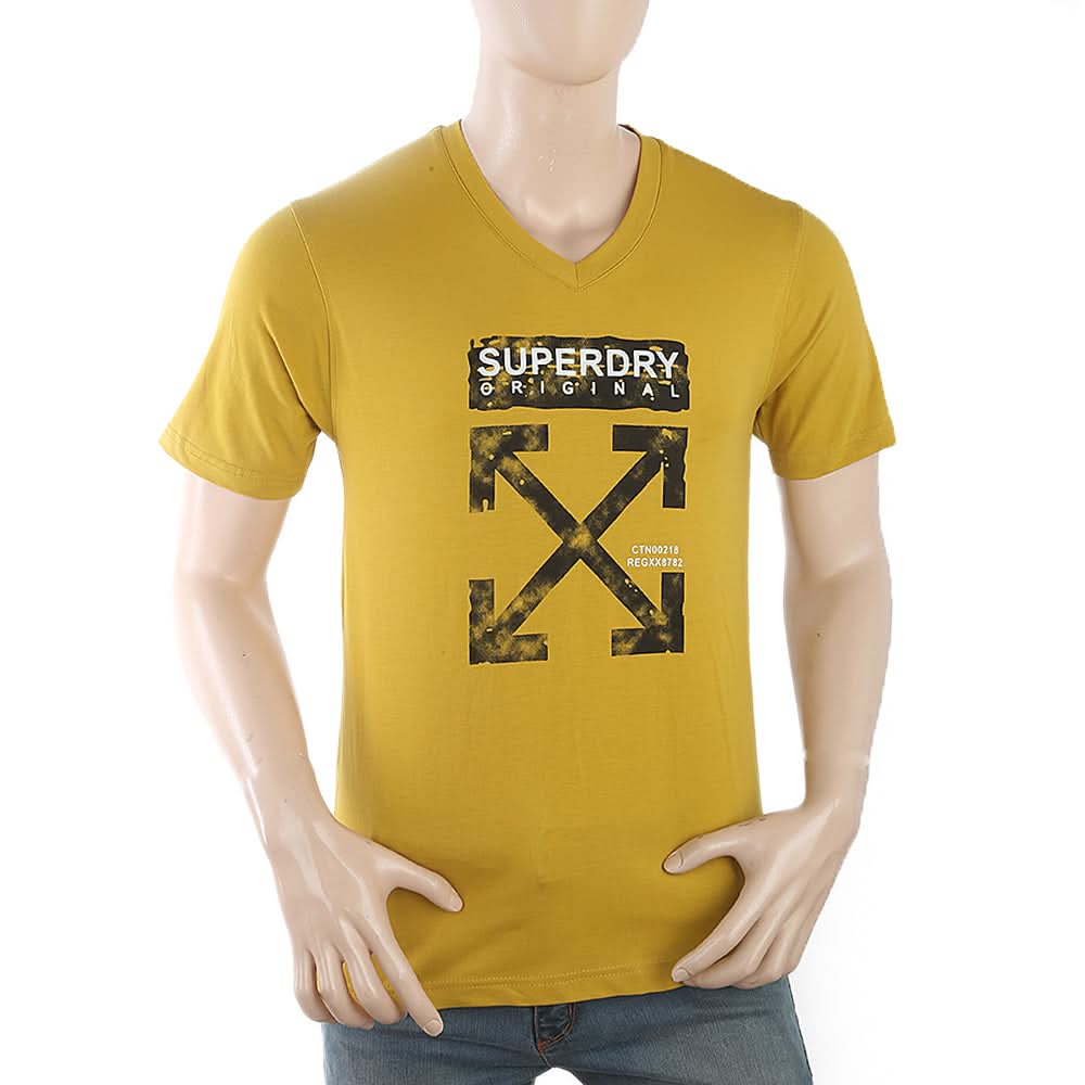 Men's Half Sleeves Printed T-Shirt - Mustard, , Chase Value, Chase Value