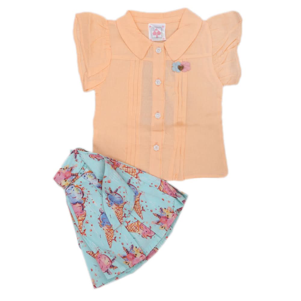 Newborn Girls Half Sleeves Skirt Suit - Orange, Kids, Newborn Girls Sets And Suits, Chase Value, Chase Value