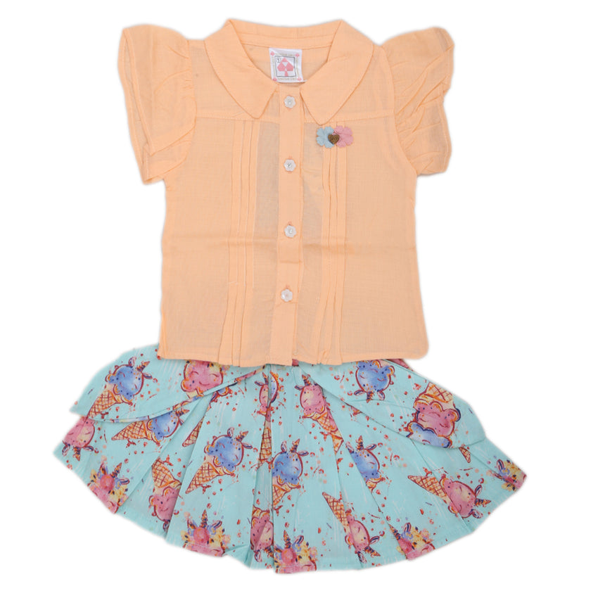 Newborn Girls Half Sleeves Skirt Suit - Orange, Kids, Newborn Girls Sets And Suits, Chase Value, Chase Value