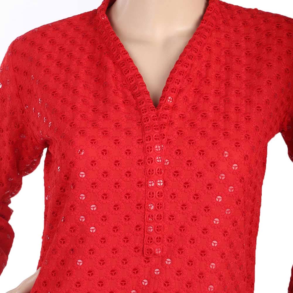 Women's Fancy Chicken Kurti - Red, Women, Ready Kurtis, Chase Value, Chase Value