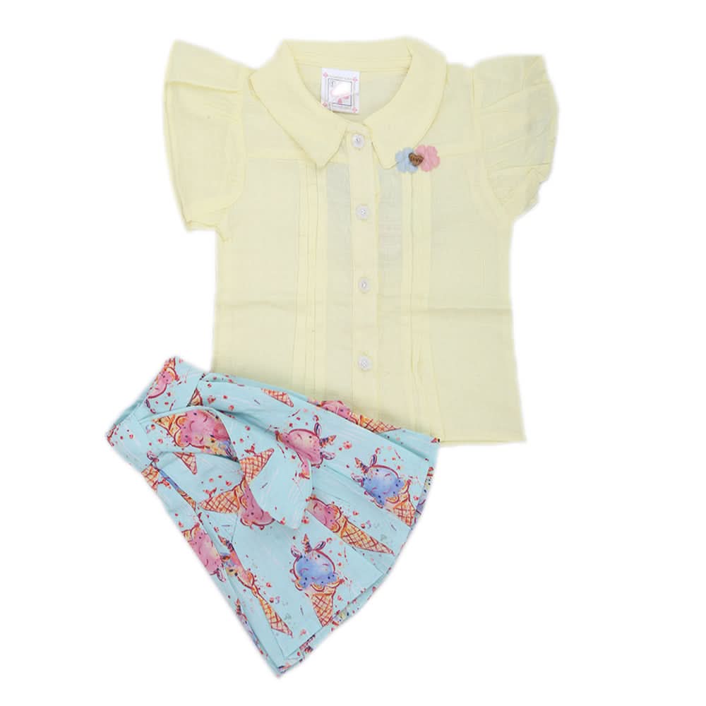 Newborn Girls Half Sleeves Skirt Suit - Yellow, Kids, Newborn Girls Sets And Suits, Chase Value, Chase Value