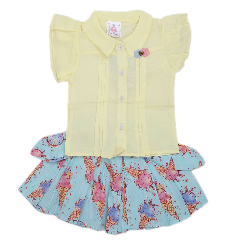 Newborn Girls Half Sleeves Skirt Suit - Yellow, Kids, Newborn Girls Sets And Suits, Chase Value, Chase Value