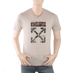 Men's Half Sleeves Printed T-Shirt - Beige, Men, T-Shirts And Polos, Chase Value, Chase Value