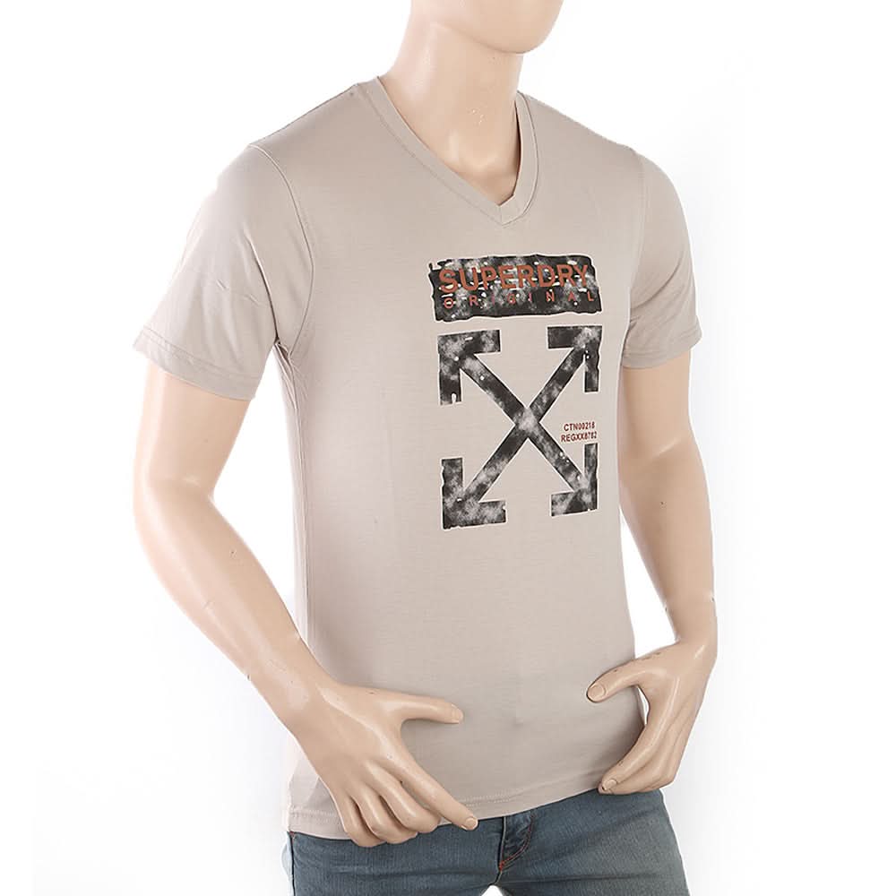 Men's Half Sleeves Printed T-Shirt - Beige, Men, T-Shirts And Polos, Chase Value, Chase Value