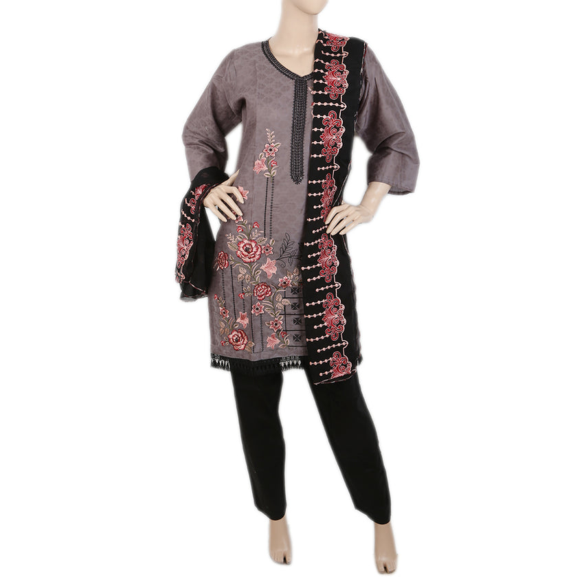 Women's Jacquard Embroidered 3 Pcs Suit - Grey, Women, Shalwar Suits, Chase Value, Chase Value
