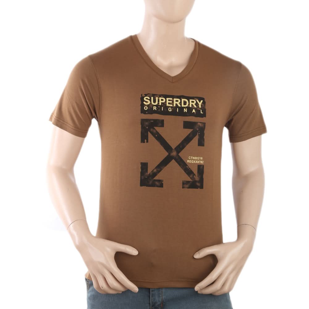 Men's Half Sleeves Printed T-Shirt - Brown, Men, T-Shirts And Polos, Chase Value, Chase Value