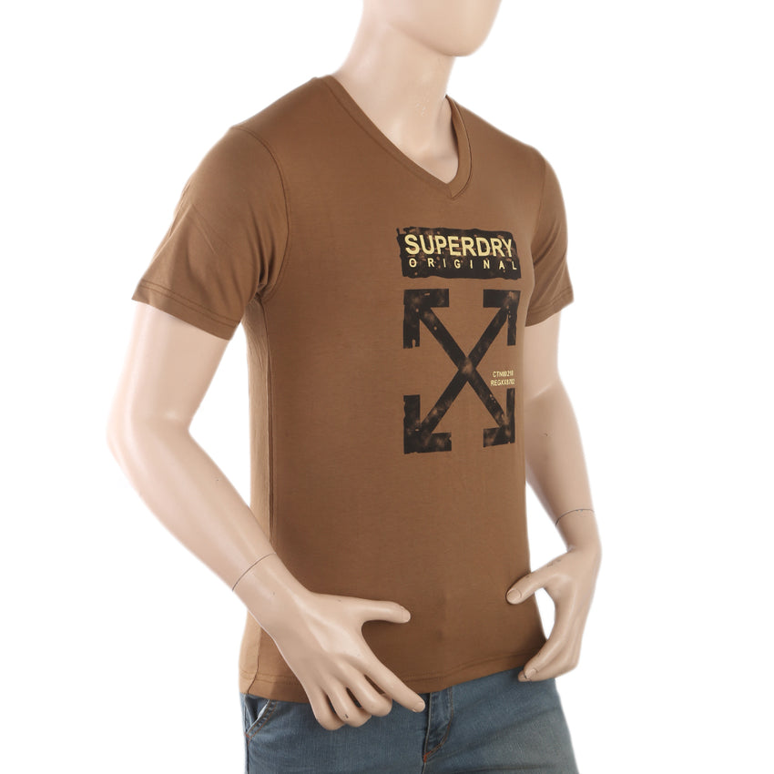 Men's Half Sleeves Printed T-Shirt - Brown, Men, T-Shirts And Polos, Chase Value, Chase Value
