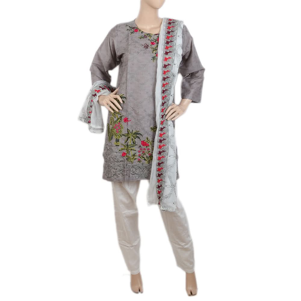 Women's Jacquard Embroidered 3 Pcs Suit - Grey, Women, Shalwar Suits, Chase Value, Chase Value