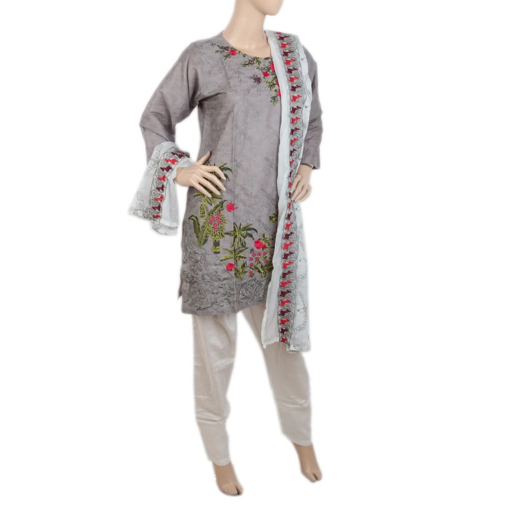 Women's Jacquard Embroidered 3 Pcs Suit - Grey, Women, Shalwar Suits, Chase Value, Chase Value