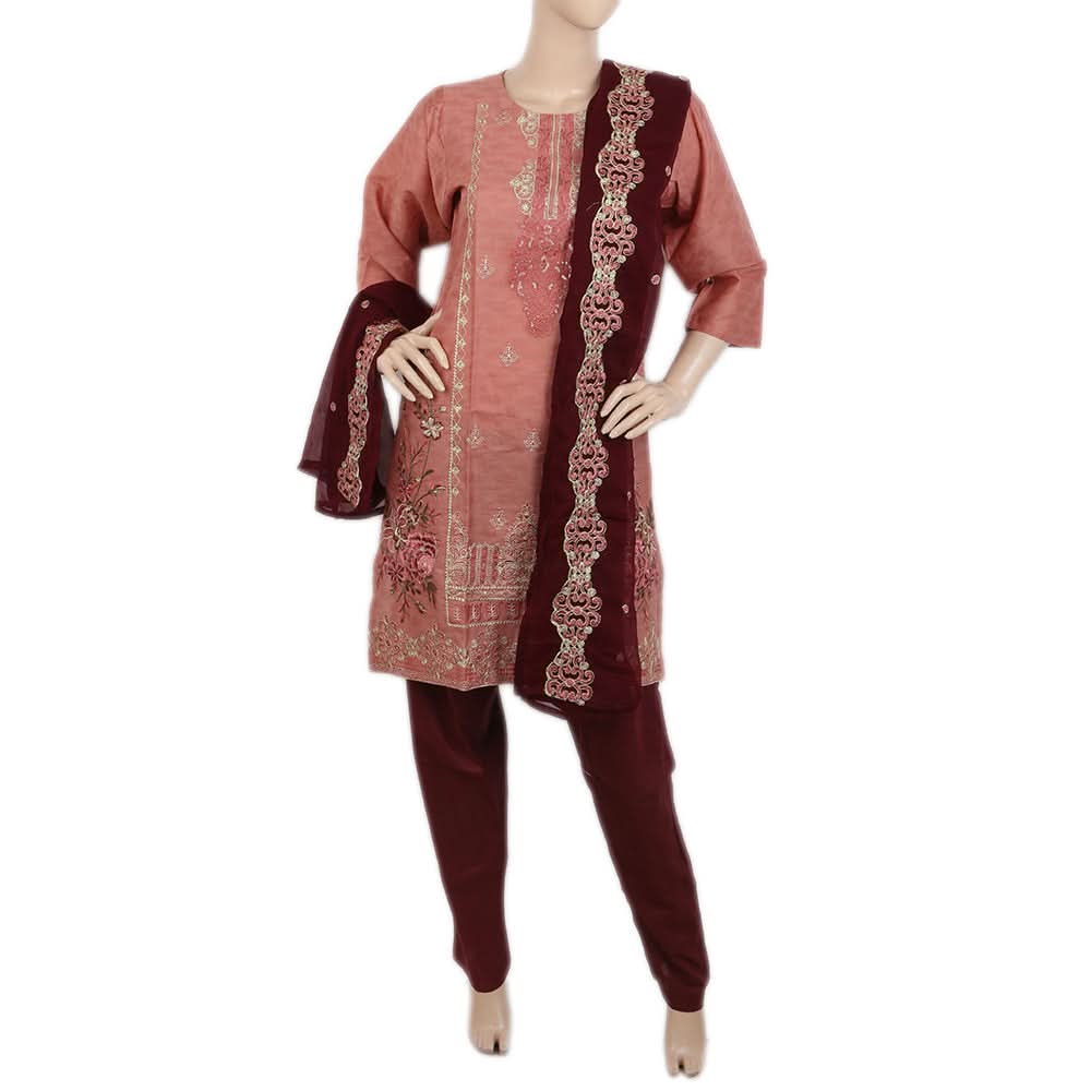 Women's Jacquard Embroidered 3 Pcs Suit - Peach, Women, Shalwar Suits, Chase Value, Chase Value