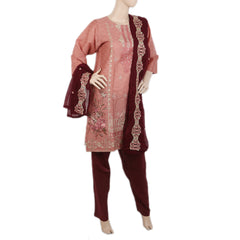 Women's Jacquard Embroidered 3 Pcs Suit - Peach, Women, Shalwar Suits, Chase Value, Chase Value