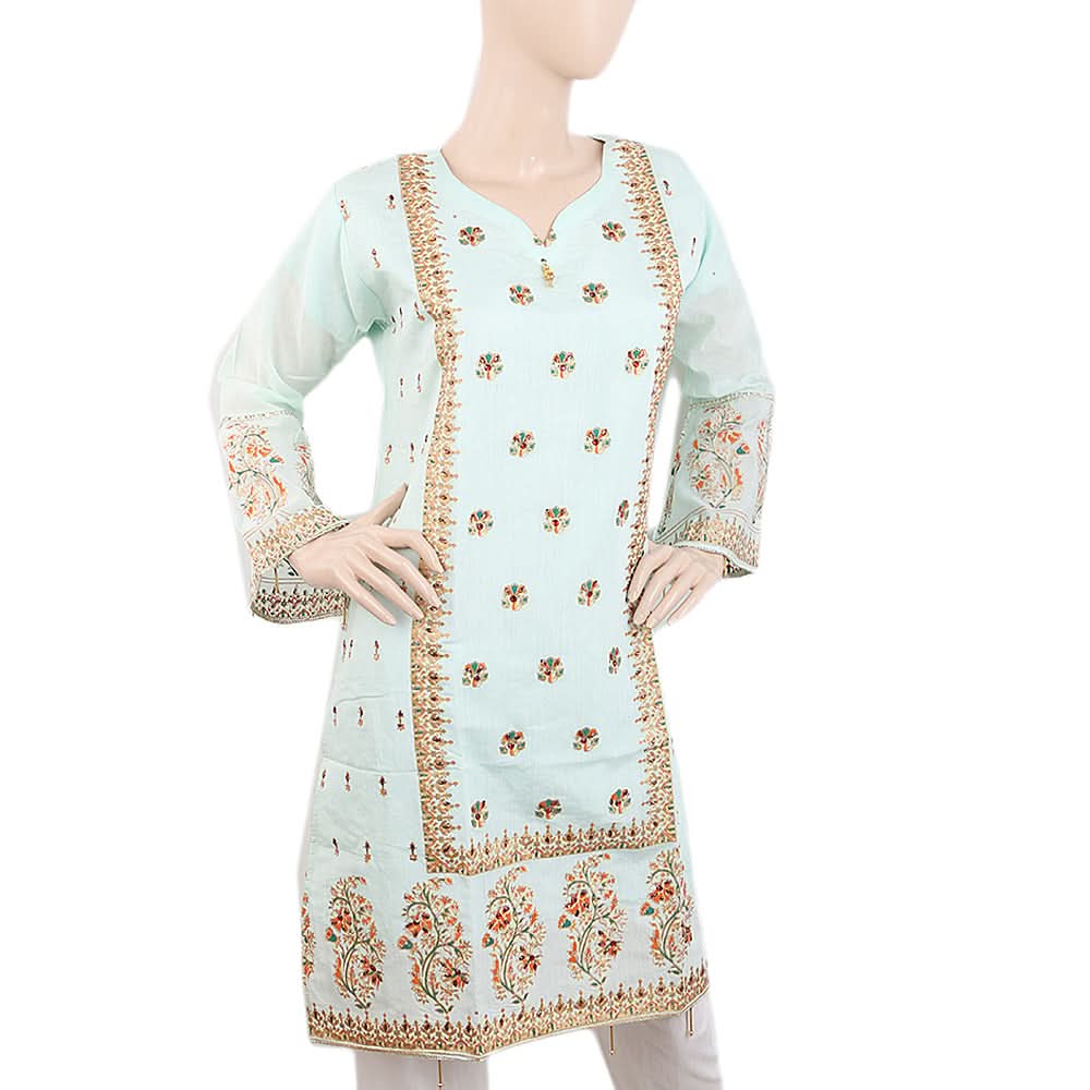 Women's Fancy Embroidered Kurti - Cyan, Women, Ready Kurtis, Chase Value, Chase Value