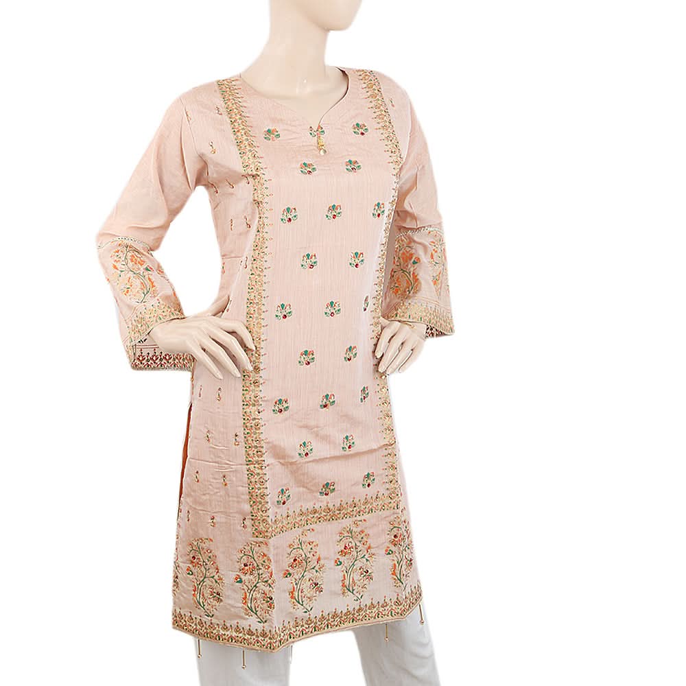 Women's Fancy Embroidered Kurti - Peach, Women, Ready Kurtis, Chase Value, Chase Value