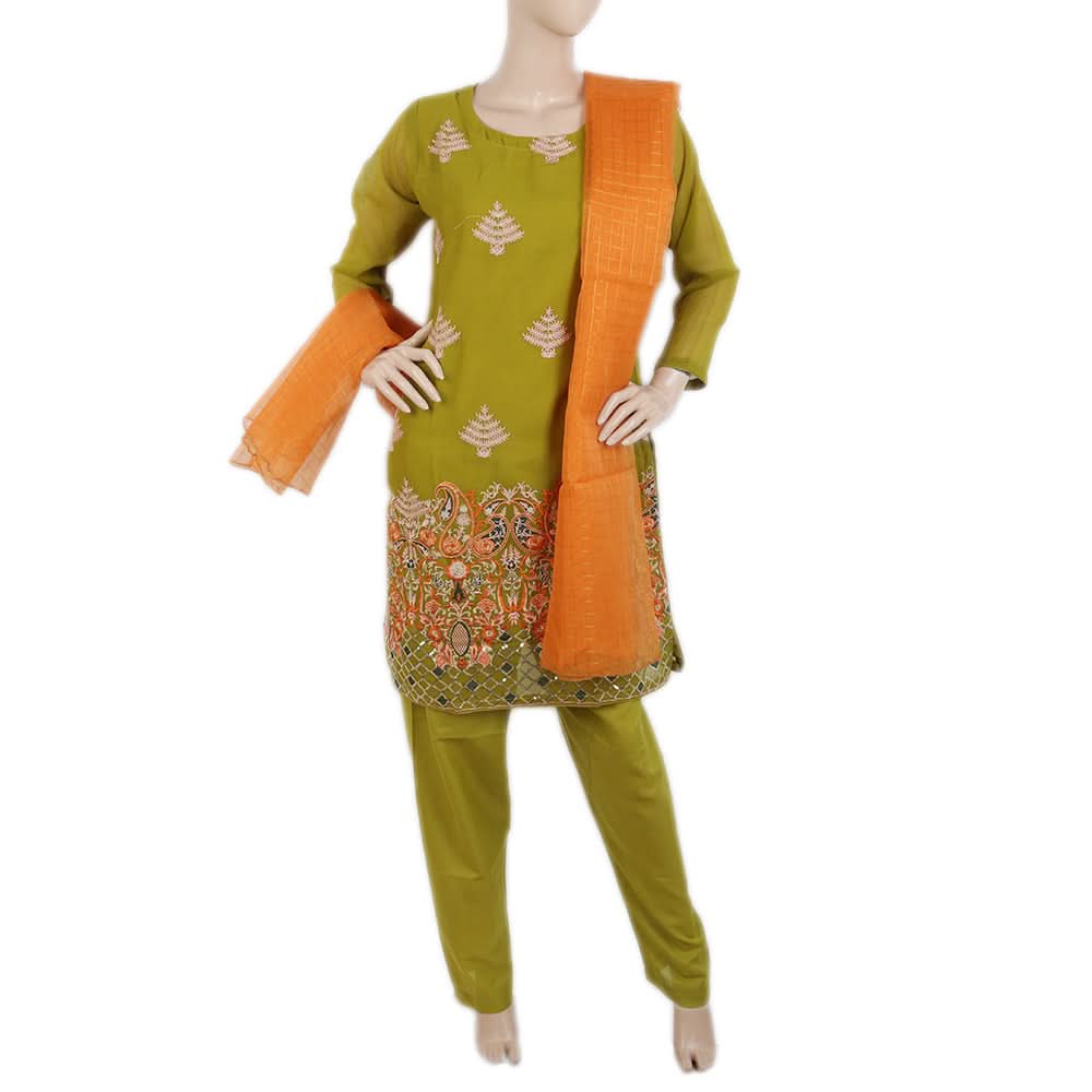 Women's Fancy Embroidered Chiffon 3 Pcs Suit - Green, Women, Shalwar Suits, Chase Value, Chase Value