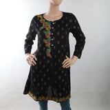 Women's Embroidered Kurti With Front Button - Black, Women, Ready Kurtis, Chase Value, Chase Value