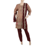Women's Jacquard Embroidered 3 Pcs Suit - Brown, Women, Shalwar Suits, Chase Value, Chase Value