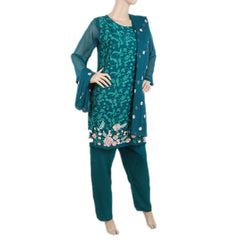 Women's Fancy Embroidered Chiffon 3 Pcs Suit - Dark Green, Women, Shalwar Suits, Chase Value, Chase Value