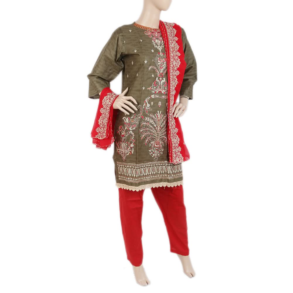 Women's Jacquard Embroidered 3 Pcs Suit - Green, Women, Shalwar Suits, Chase Value, Chase Value