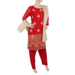 Women's Fancy Embroidered Chiffon 3 Pcs Suit - Red, Women, Shalwar Suits, Chase Value, Chase Value