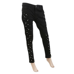 Women's Denim Pant Reverse Pearls Bottom - Black, Women, Pants & Tights, Chase Value, Chase Value