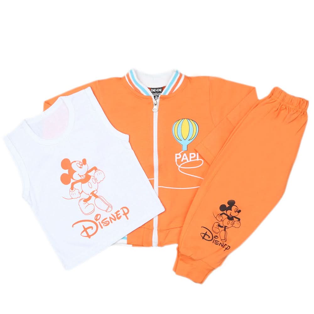Boys Full Sleeves 3 Pcs Suit  - Orange, Kids, Boys Sets And Suits, Chase Value, Chase Value
